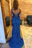 Blue Sequin Mermaid Sleeveless Long Prom HZ0307