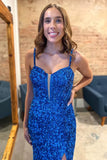 Blue Sequin Mermaid Sleeveless Long Prom HZ0307