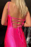 Hot Pink Bodycon Slit Lace Up Back Long Evening Prom HZ0307