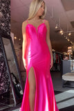 Hot Pink Bodycon Slit Lace Up Back Long Evening Prom HZ0307