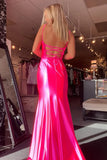 Hot Pink Bodycon Slit Lace Up Back Long Evening Prom HZ0307