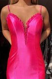 Hot Pink Bodycon Slit Lace Up Back Long Evening Prom HZ0307