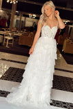 White Layers Tired Prom Dress, Spaghetti Straps Lace Evening HZ0307