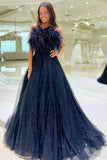 Strapless Feather Sequins Tulle Prom HZ0307
