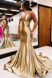 Gold Satin Mermaid Prom Dress With Cross HZ0307