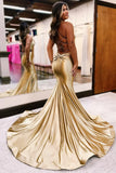 Gold Satin Mermaid Prom Dress With Cross HZ0307
