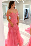 Pink Mermaid Appliques Tulle Prom HZ0307