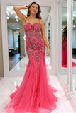 Spaghetti Straps Pink Applique Beaded Prom HZ0307