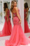 Spaghetti Straps Pink Applique Beaded Prom HZ0307