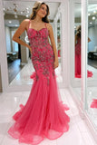 Spaghetti Straps Pink Applique Beaded Prom HZ0307