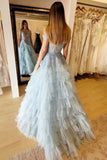 Light Blue Off The Shoulder Prom Dress With Ruffle HZ0307
