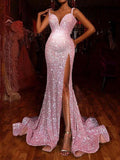 LTP0879,Glitter pink sequin prom dresses mermaid split long evening HZ0307