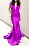 LTP0900,Mermaid Deep V Neck Jersey Long Prom Dress Fuchsia Formal Evening HZ0307