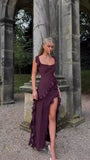 Maroon Chiffon Ruffle Prom Dresses Sexy Party Dress With HZ0307