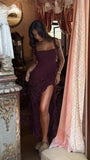 Maroon Chiffon Ruffle Prom Dresses Sexy Party Dress With HZ0307