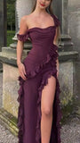 Maroon Chiffon Ruffle Prom Dresses Sexy Party Dress With HZ0307