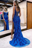 Luxury Blue Mermaid Sequin Long Evening Prom HZ0307