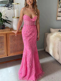 LTP1378,Sweetheart hot pink lace mermaid prom evening HZ0307