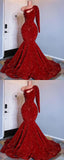 Mermaid Red Sequin Prom Dresses Trumpet One Sleeve Evening Party HZ0307