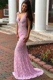LTP1382,Pink Bodycon Mermaid Lace Prom Evening Dresses HZ0307