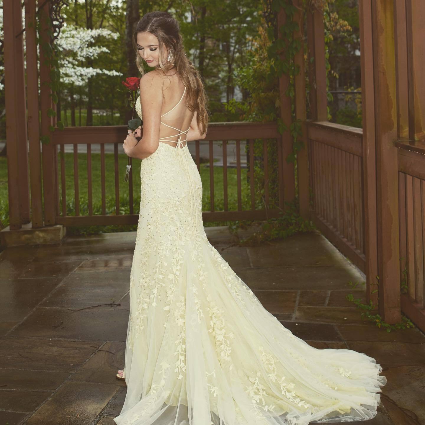 Mermaid Yellow Lace Appliques Long Formal HZ0307