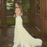 Mermaid Yellow Lace Appliques Long Formal HZ0307