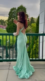 Mint Green Mermaid Senior Prom Dresses Cross Back Evening Formal HZ0307