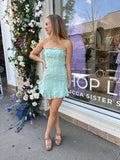 Mint Green Strapless Mini Homecoming Dresses, HZ0307