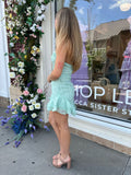 Mint Green Strapless Mini Homecoming Dresses, HZ0307