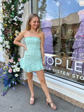 Mint Green Strapless Mini Homecoming Dresses, HZ0307