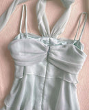 Mint Green Tie Halter Homecoming Dresses Tiered Ruched Chiffon Party HZ0307