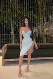 Mint Green Off The Shoulder Side Slit Short Homecoming HZ0307