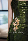 Strapless Green Sequin Prom Dress With Split, HZ0307