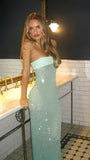Modern Sheath Mint Green Sequined Long Prom Dresses Fashion Event Dress, HZ0307