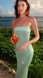 Modern Sheath Mint Green Sequined Long Prom Dresses Fashion Event Dress, HZ0307