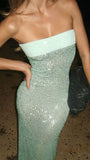 Modern Sheath Mint Green Sequined Long Prom Dresses Fashion Event Dress, HZ0307