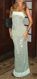 Modern Sheath Mint Green Sequined Long Prom Dresses Fashion Event Dress, HZ0307
