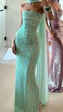 Modern Sheath Mint Green Sequined Long Prom Dresses Fashion Event Dress, HZ0307