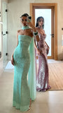 Modern Sheath Mint Green Sequined Long Prom Dresses Fashion Event Dress, HZ0307