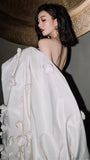 Modern White Strapless Wedding Dresses 3D Flowers Bridal HZ0307