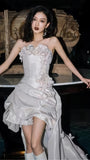 Modern White Strapless Wedding Dresses 3D Flowers Bridal HZ0307