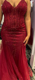 Modest Mermaid Spaghetti Straps Burgundy Sequin Formal Gown 23Rd Birthday Dress Prom Dresses 20Th Birthday HZ0307