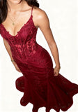 Modest Mermaid Spaghetti Straps Burgundy Sequin Formal Gown 23Rd Birthday Dress Prom Dresses 20Th Birthday HZ0307