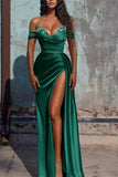 Off Shoulder Beaded Prom Dress - Long Satin Evening HZ0307