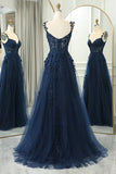 Straps Navy Blue Lace Appliques A-line Formal HZ0307