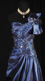Navy Blue A-Line Prom Dresses Satin One Shoulder Beaded Evening Party HZ0307