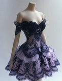 Navy Blue Lilac Homecoming Dresses Off The Shoulder Mini Party HZ0307