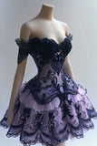 Navy Blue Lilac Homecoming Dresses Off The Shoulder Mini Party HZ0307