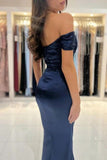 Navy Blue Off The Shoulder Mermaid Prom HZ0307
