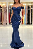 Navy Blue Off The Shoulder Mermaid Prom HZ0307